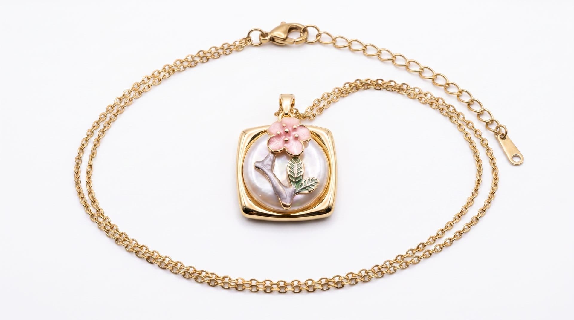 Vintage Style Square Botanical Flower Pendant Necklace