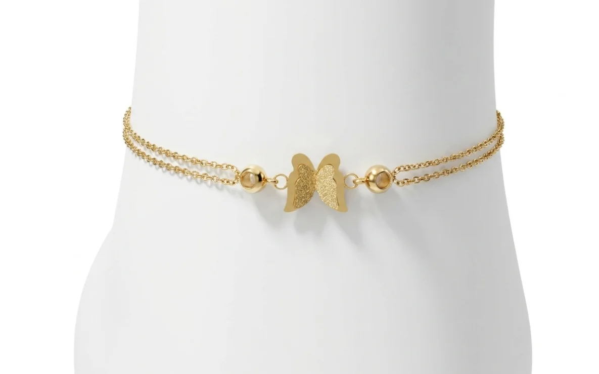 Double-Strand Gold Butterfly and Bead Chain Anklet