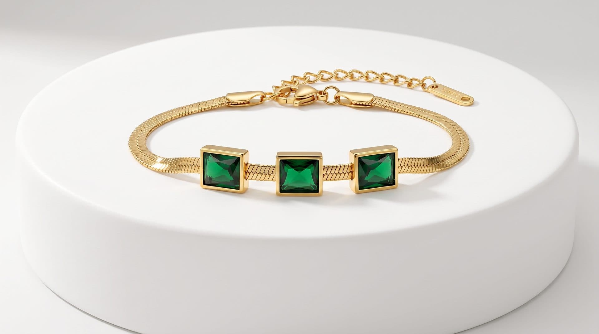 Emerald Green Gem Gold Serpent Chain Bracelet